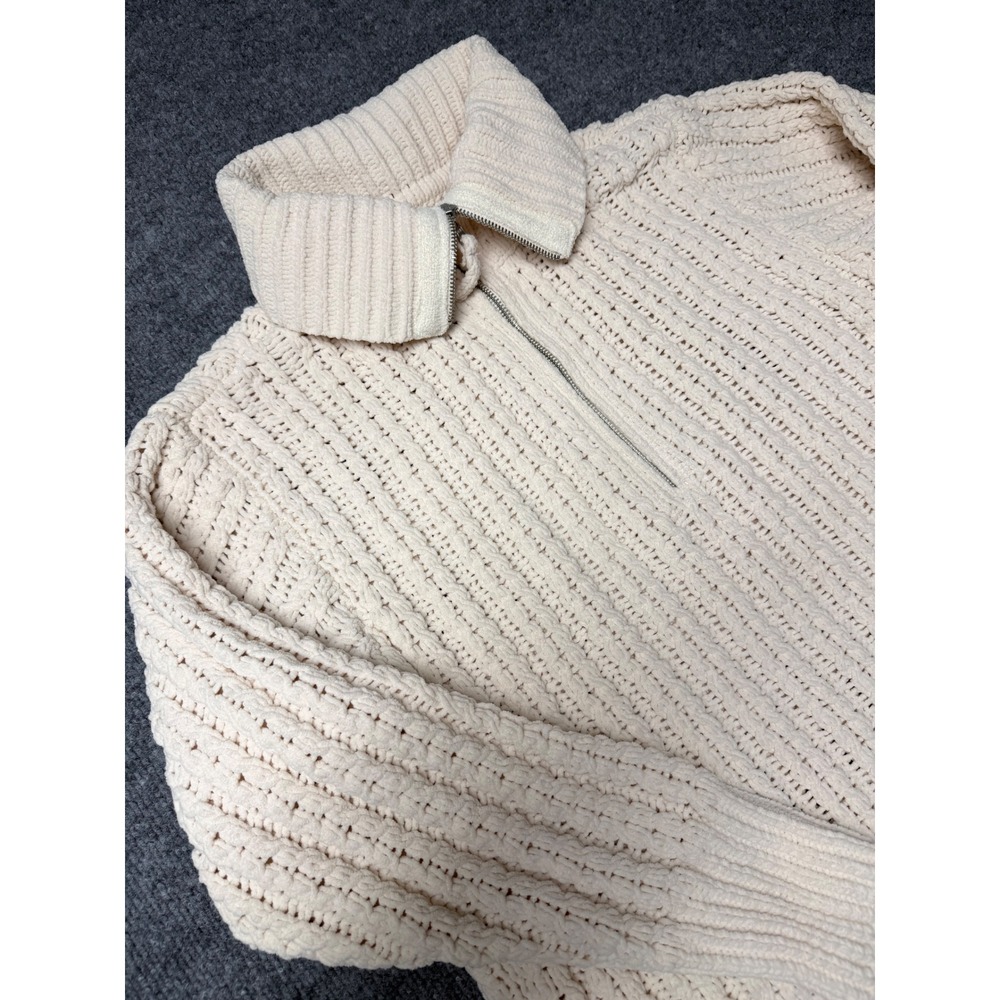 Aerie Cream Chenille Cable Knit Qtr Zip Sweater Womens Medium Ivory Pullover